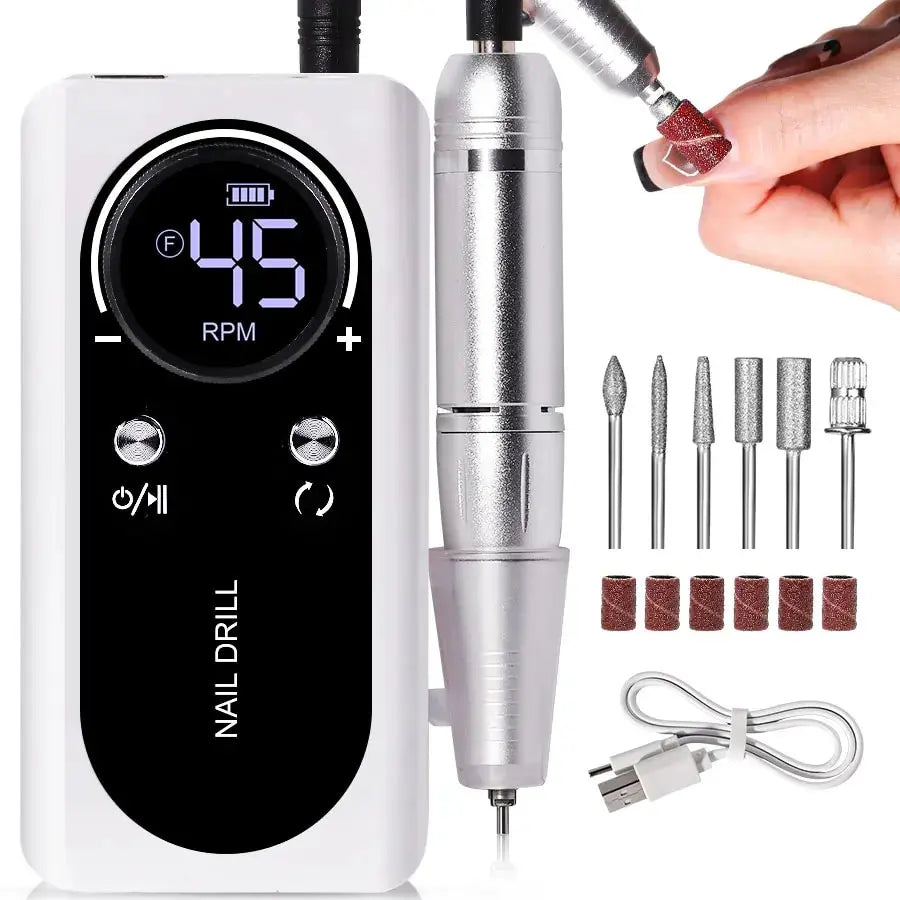 Portable Electric Nail File 45000RPM Rechargeable Low Noise Manicure Drill
