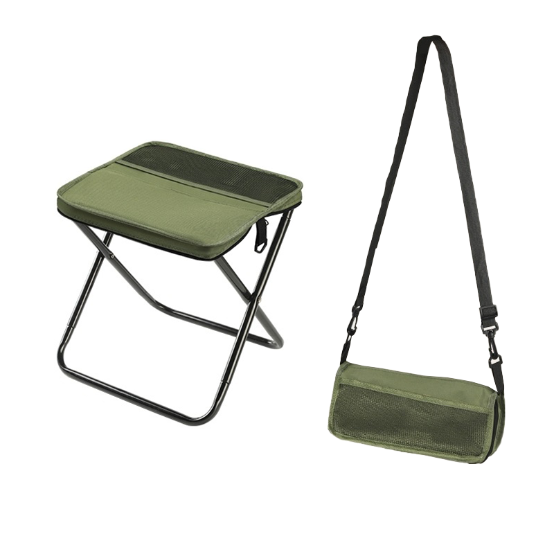 Portable Foldable Backpack Stool Lightweight Outdoor Seat with Storage Pockets