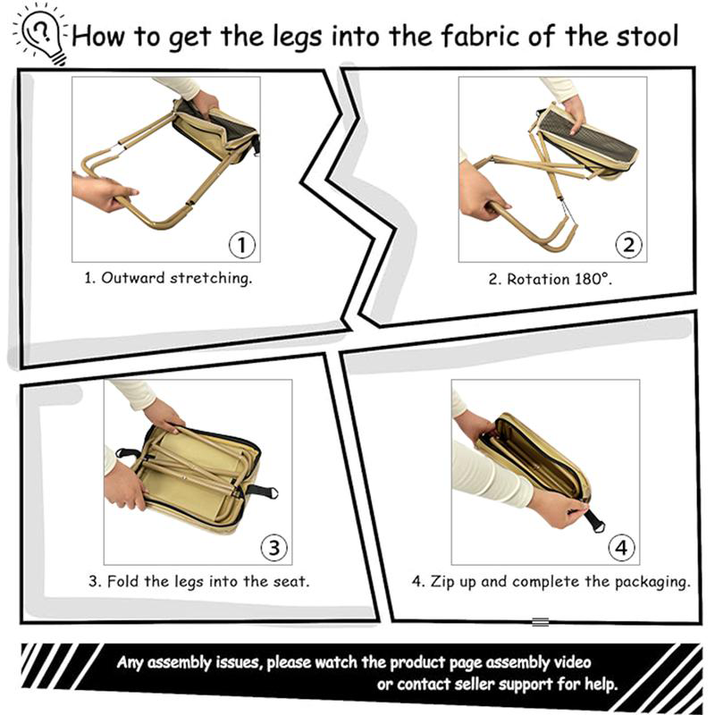 Portable Foldable Backpack Stool Lightweight Outdoor Seat with Storage Pockets