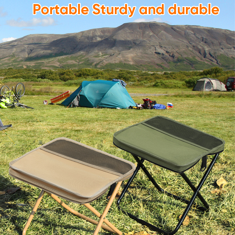 Portable Foldable Backpack Stool Lightweight Outdoor Seat with Storage Pockets