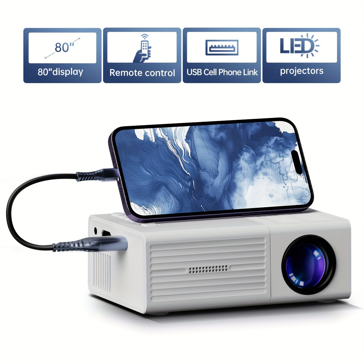 Portable Mini Projector 3000 Lumen with HDMI and USB