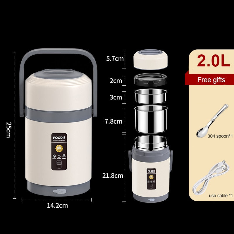 Portable USB Heated Lunch Box with Stainless Steel Container