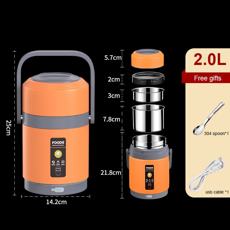 Portable USB Heated Lunch Box with Stainless Steel Container
