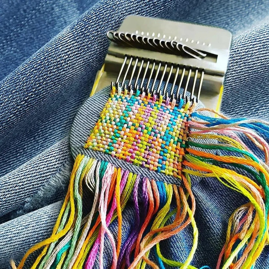 Portable Weaving Loom Tool Kit for Fabric Repair and Visible Mending