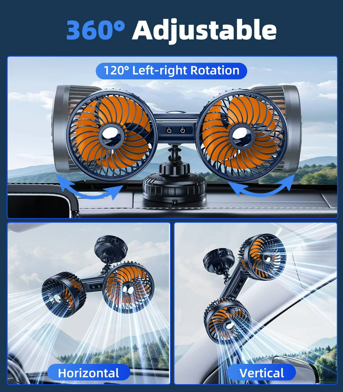 Portable Wireless Car Fan Rechargeable USB Cooling Fan 4000mAh