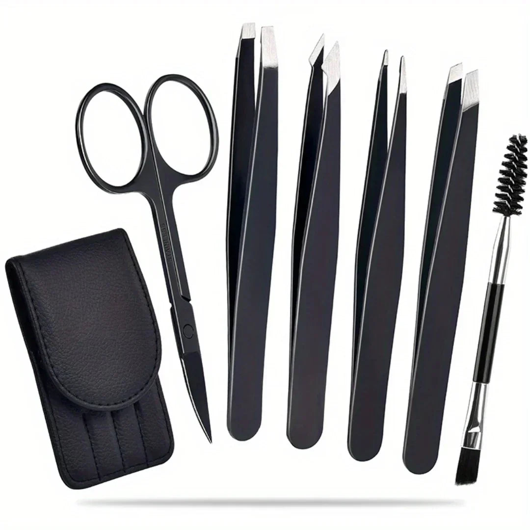 Precision Eyebrow Tweezers Set with 6-Piece Grooming Kit