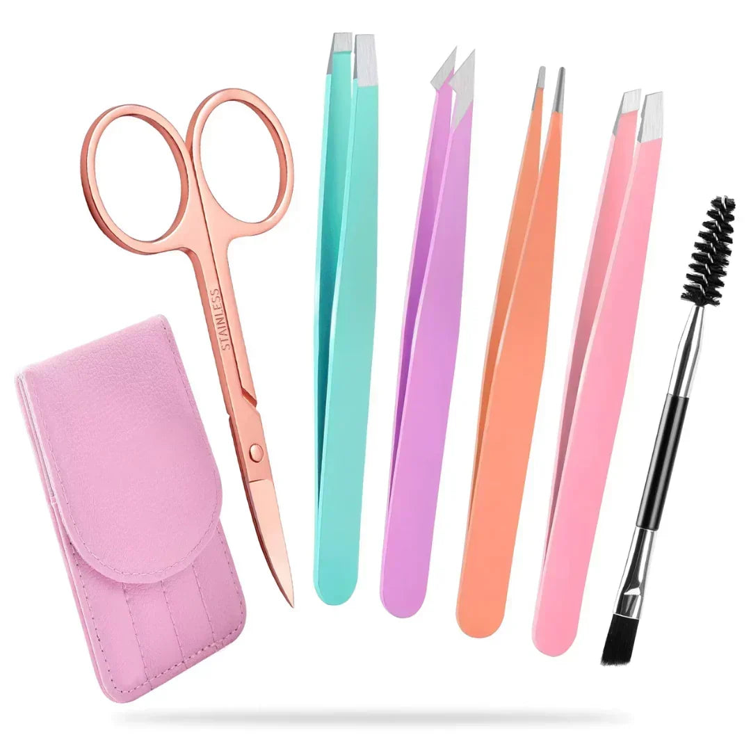 Precision Eyebrow Tweezers Set with 6-Piece Grooming Kit