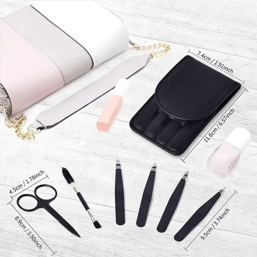 Precision Eyebrow Tweezers Set with 6-Piece Grooming Kit
