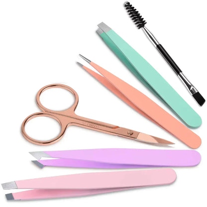 Precision Eyebrow Tweezers Set with 6-Piece Grooming Kit