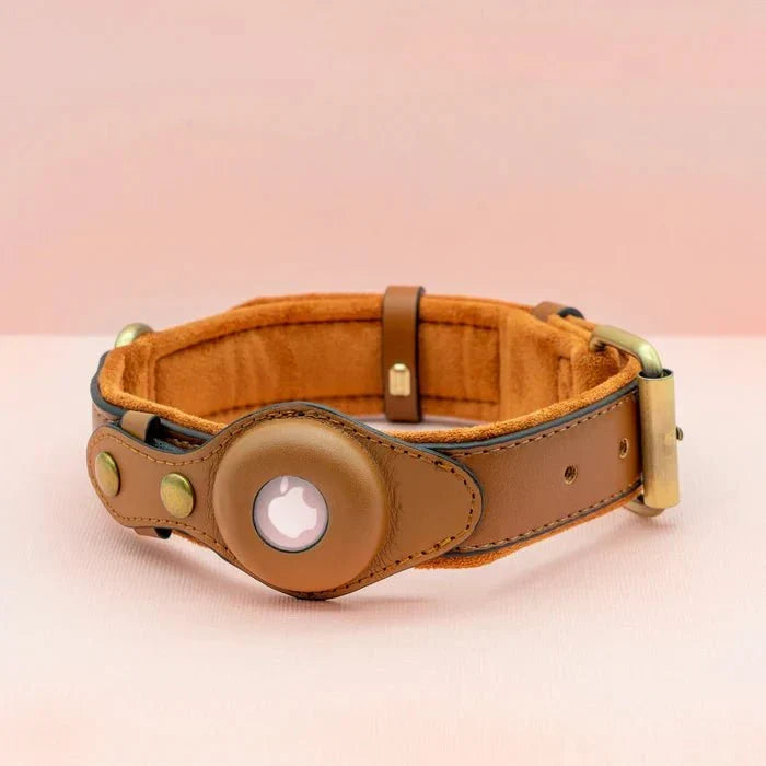 Premium Leather AirTag Holder Dog Collar Waterproof Pet Collar