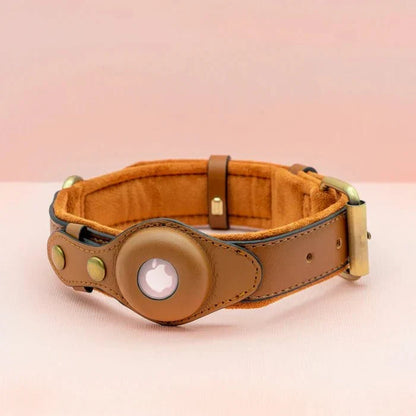 Premium Leather AirTag Holder Dog Collar Waterproof Pet Collar