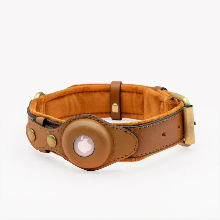 Premium Leather AirTag Holder Dog Collar Waterproof Pet Collar