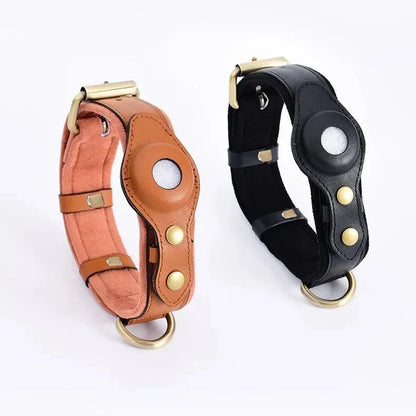 Premium Leather AirTag Holder Dog Collar Waterproof Pet Collar