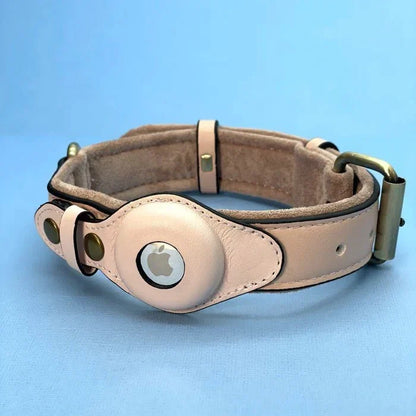 Premium Leather AirTag Holder Dog Collar Waterproof Pet Collar