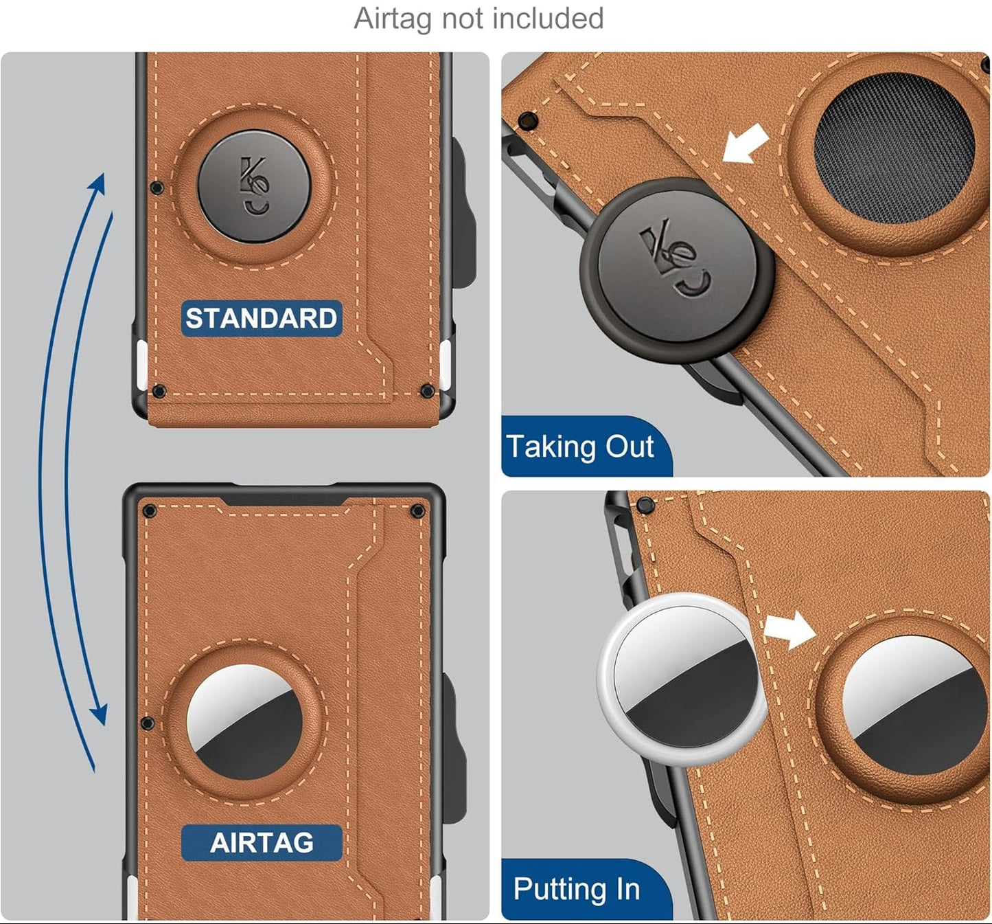 RFID AirTag Wallet Pop Up Card Holder Leather Money Clip