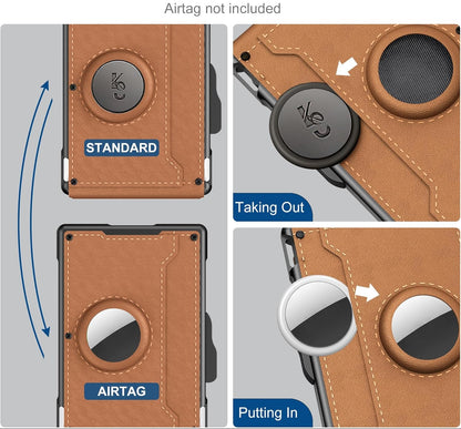 RFID AirTag Wallet Pop Up Card Holder Leather Money Clip