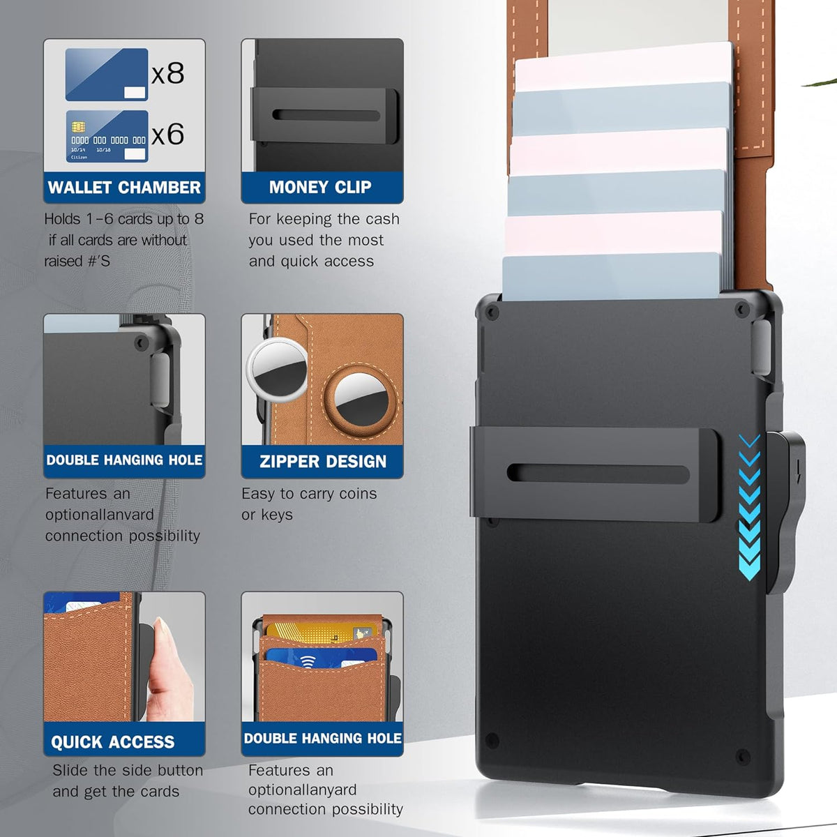 RFID Blocking Pop Up Wallet with Aluminum Card Holder and Money Clip