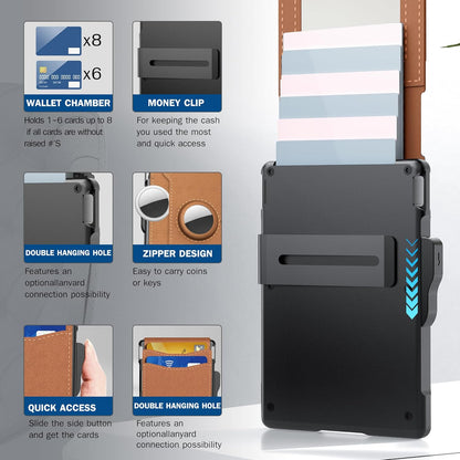 RFID Blocking Pop Up Wallet with Aluminum Card Holder and Money Clip