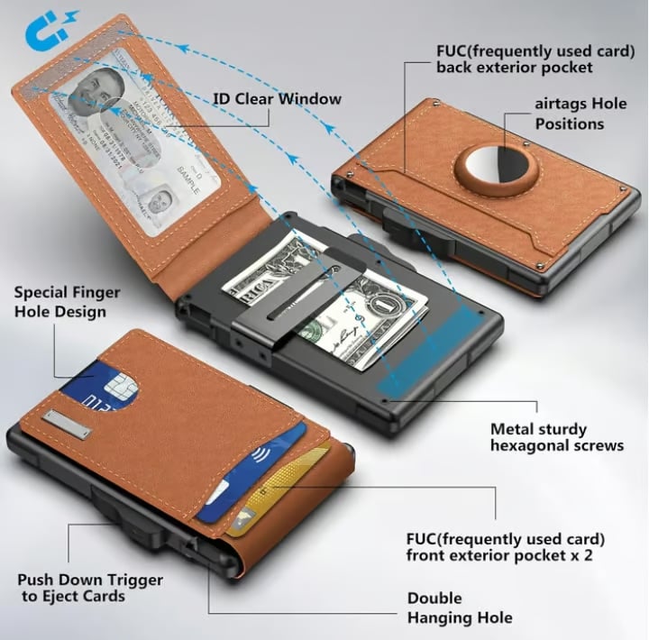 RFID Blocking Pop Up Wallet with Aluminum Card Holder and Money Clip