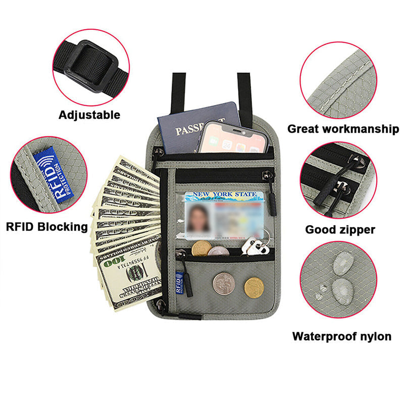 RFID Blocking Travel Neck Wallet Passport Holder
