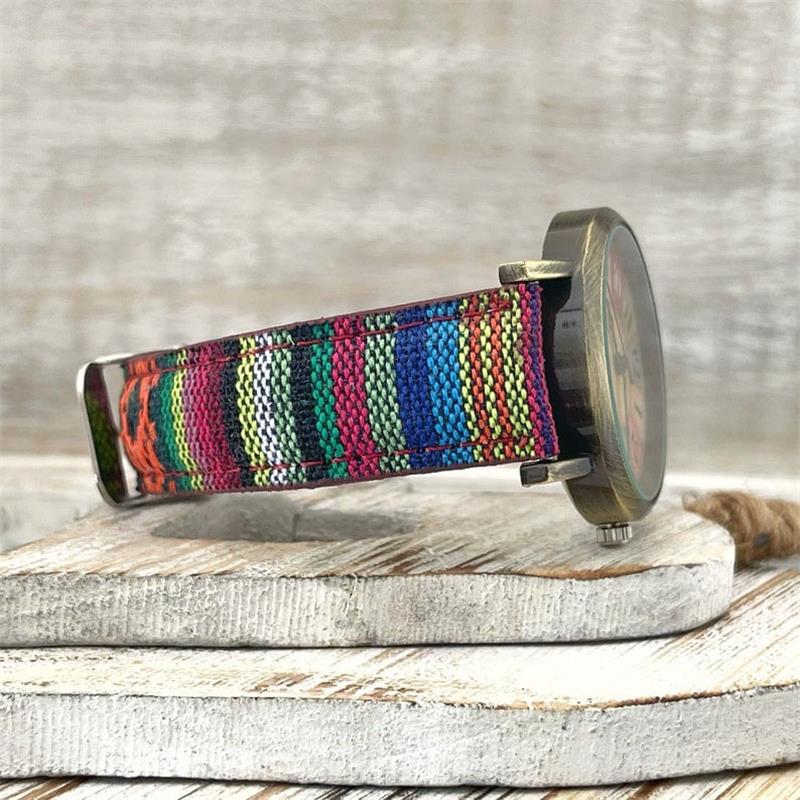 Rainbow Braided Leather Strap Wrist Watch