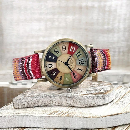 Rainbow Braided Leather Strap Wrist Watch