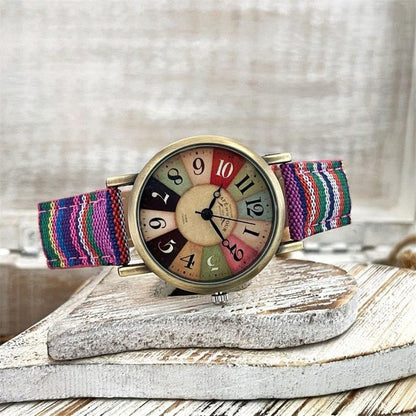 Rainbow Braided Leather Strap Wrist Watch