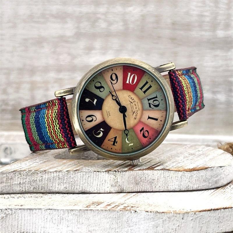Rainbow Braided Leather Strap Wrist Watch
