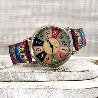 Rainbow Braided Leather Strap Wrist Watch