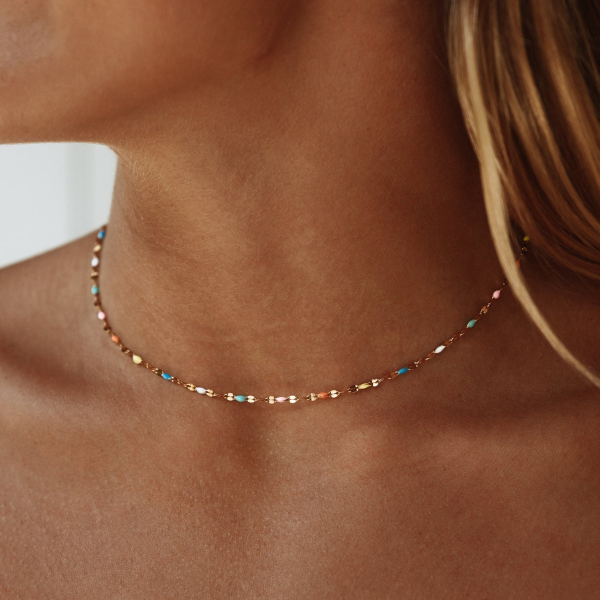 Rainbow Choker Necklace with Adjustable Fit and Colorful Beads