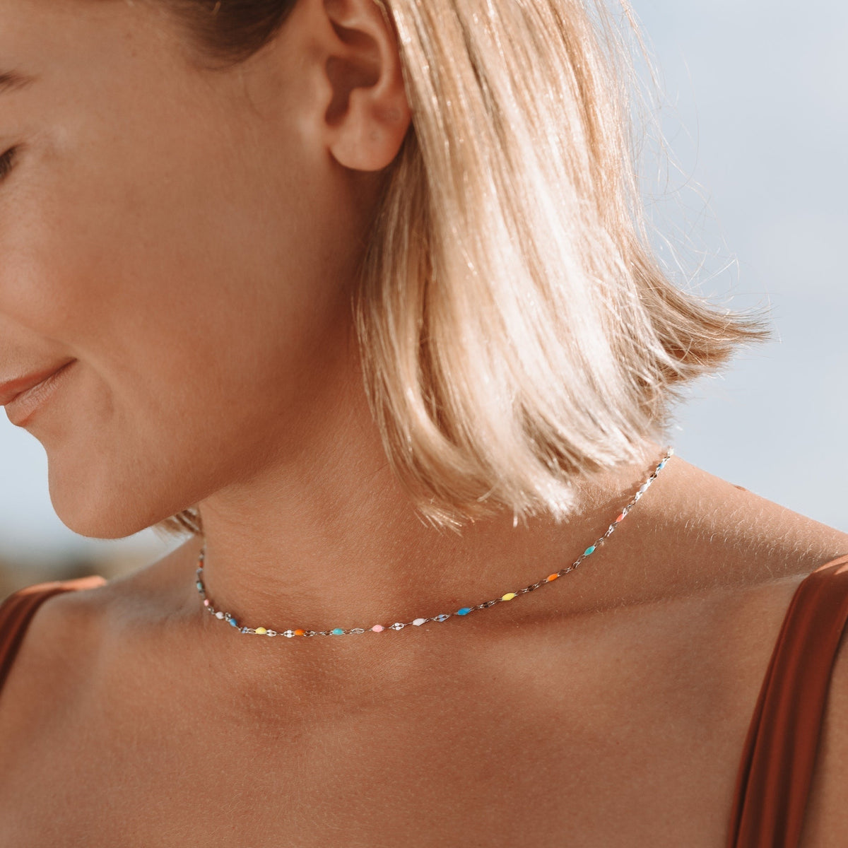 Rainbow Choker Necklace with Adjustable Fit and Colorful Beads