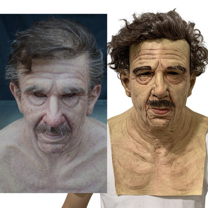 Realistic Old Man Halloween Mask Latex Creepy Full Face Costume Mask Movable Mouth Cosplay Party Prop