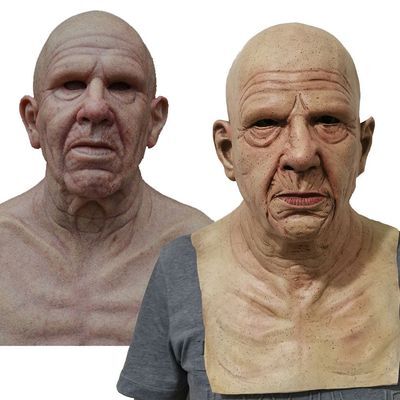 Realistic Old Man Halloween Mask Latex Creepy Full Face Costume Mask Movable Mouth Cosplay Party Prop