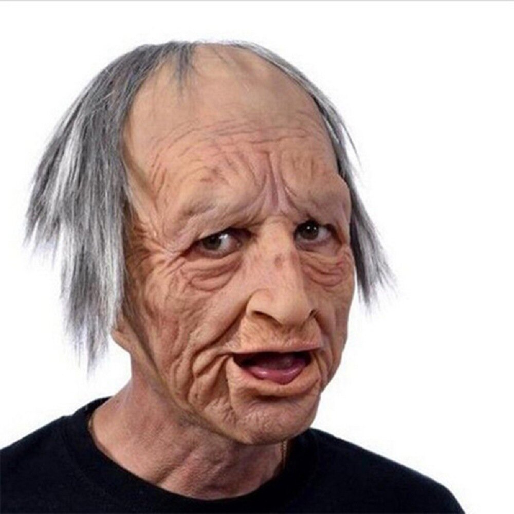 Realistic Old Man Halloween Mask Latex Creepy Full Face Costume Mask Movable Mouth Cosplay Party Prop
