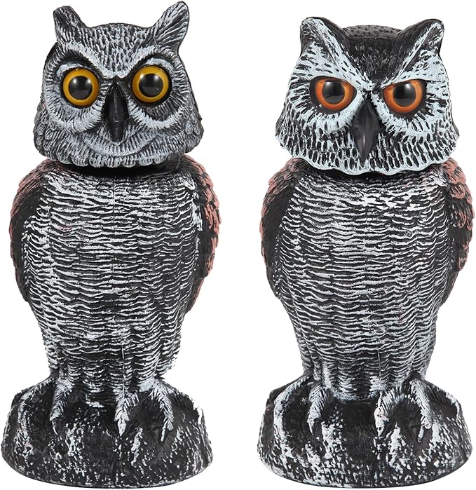 Realistic Rotating Owl Decoy Bird Repellent 2 Pack