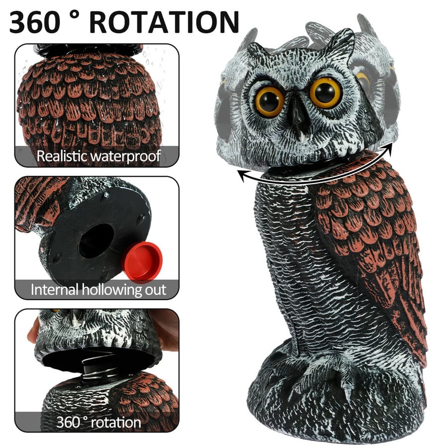 Realistic Rotating Owl Decoy Bird Repellent 2 Pack