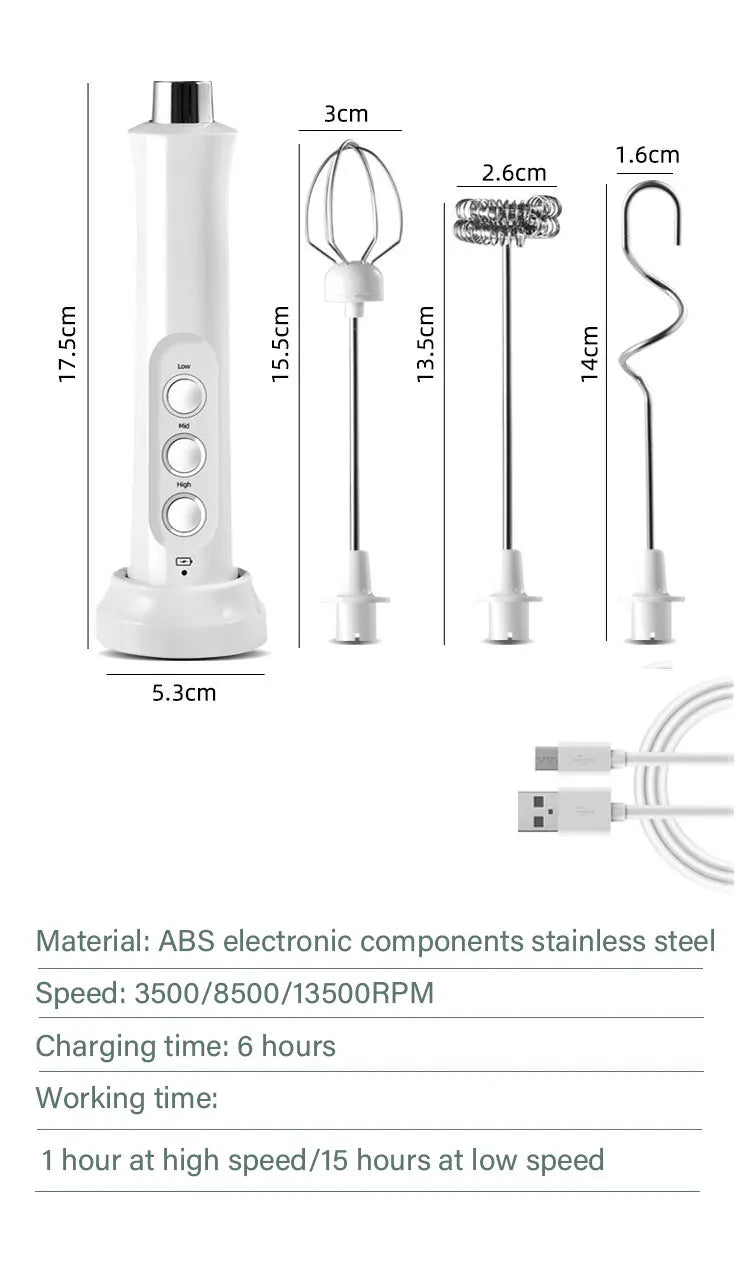 Rechargeable 3 in 1 Electric Milk Frother and Drink Mixer