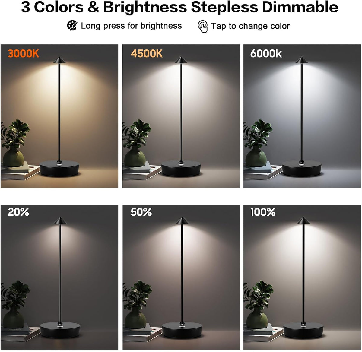 Rechargeable USB LED Table Lamp with Touch Dimming