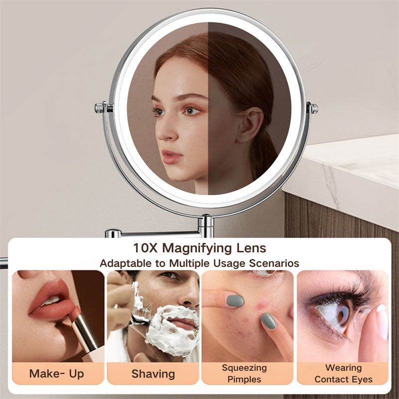Rechargeable Wall Mounted LED Shaving Mirror 1X 10X Magnifying Mirror
