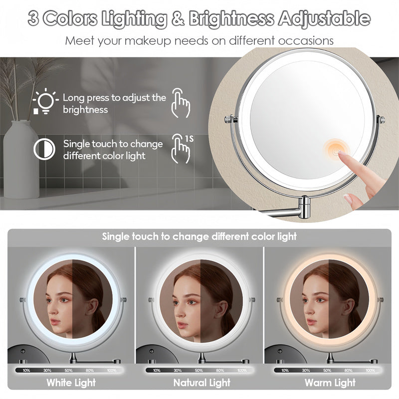 Rechargeable Wall Mounted LED Shaving Mirror 1X 10X Magnifying Mirror