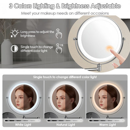 Rechargeable Wall Mounted LED Shaving Mirror 1X 10X Magnifying Mirror
