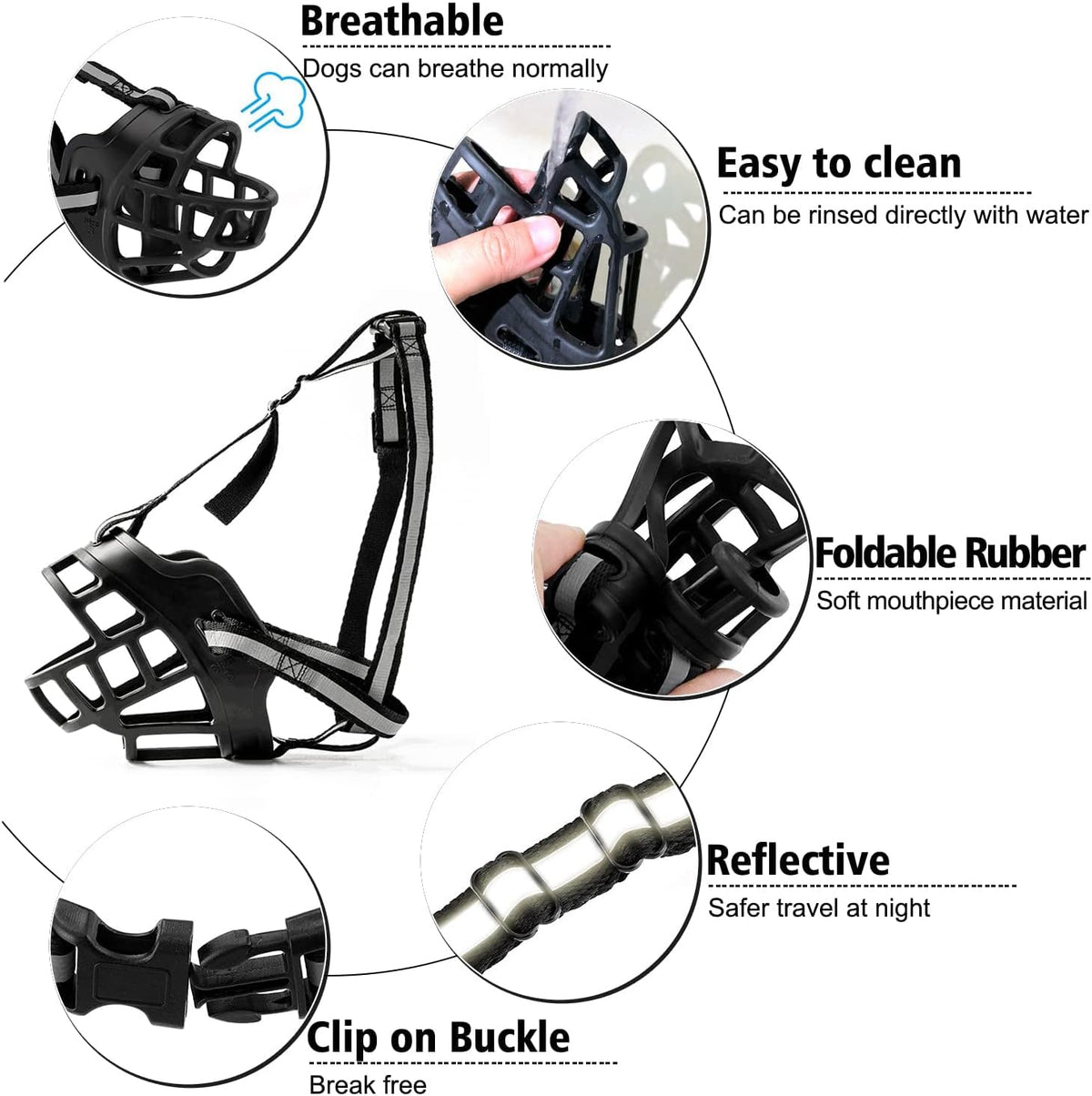 Reflective Breathable Dog Muzzle Adjustable Water Friendly Pet Muzzle