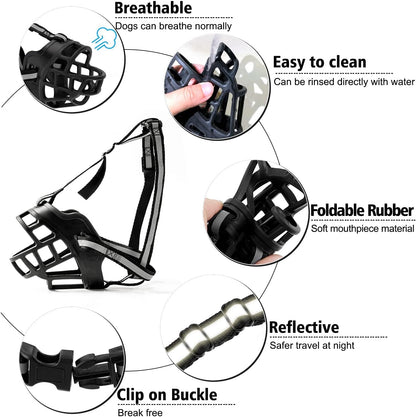 Reflective Breathable Dog Muzzle Adjustable Water Friendly Pet Muzzle