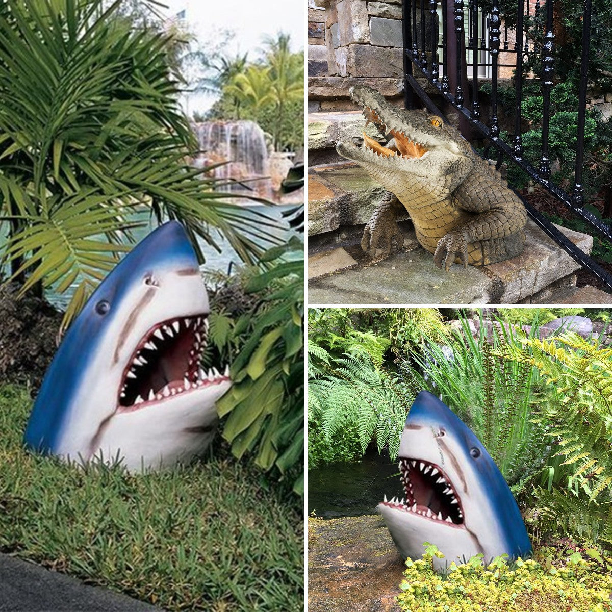 Resin Alligator Garden Statue Decorative Outdoor Pond Ornament