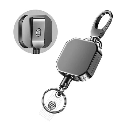 Retractable Metal Carabiner Keychain with Steel Wire Reel