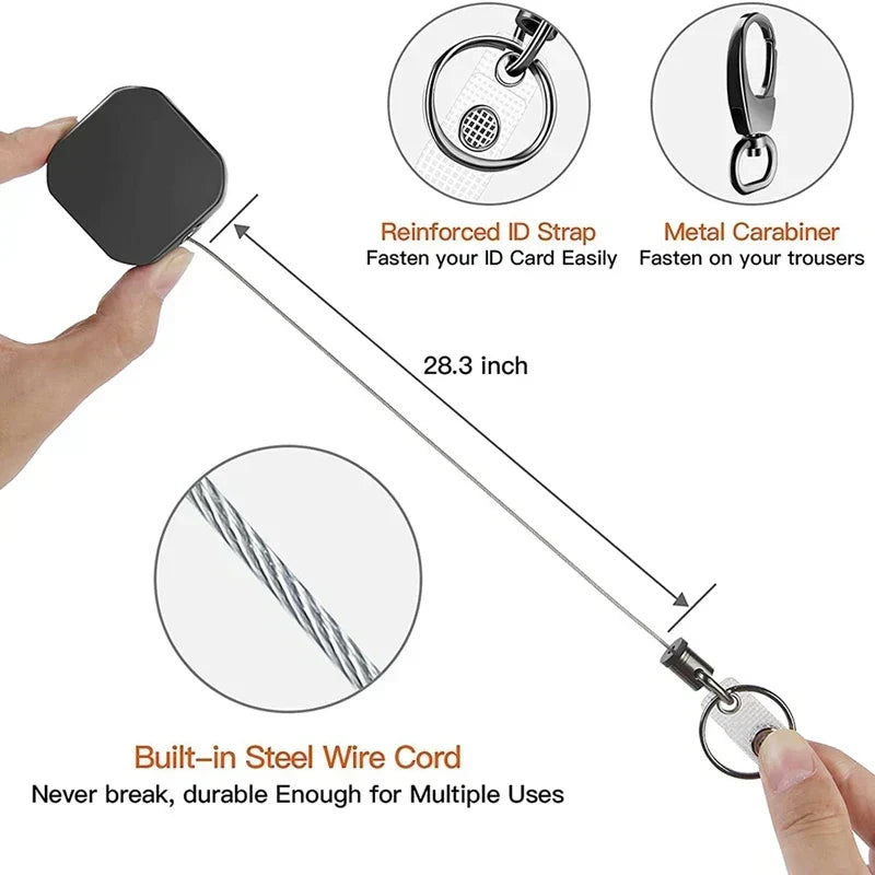 Retractable Metal Carabiner Keychain with Steel Wire Reel