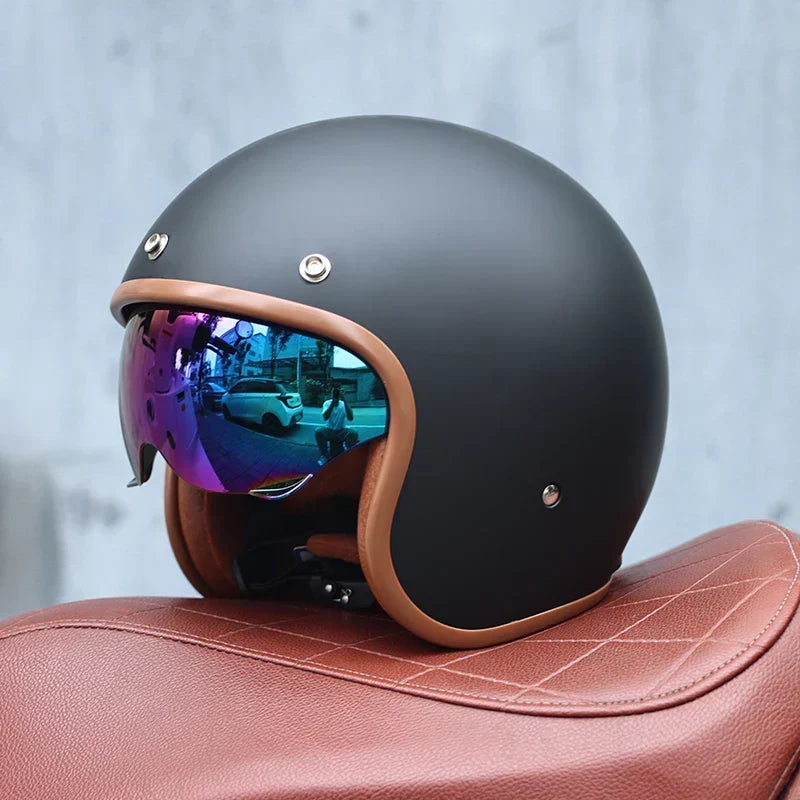 Retro 3/4 Open Face Motorcycle Helmet With ABS Shell
