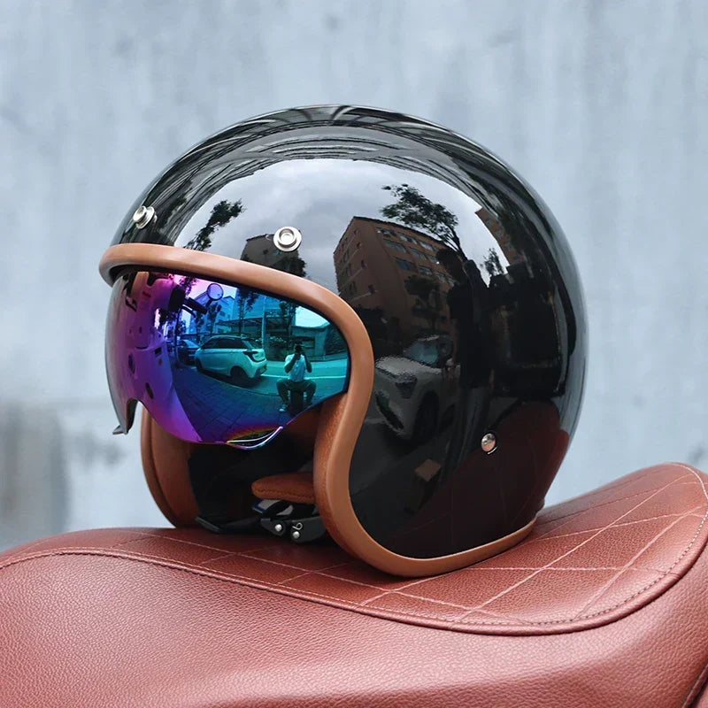 Retro 3/4 Open Face Motorcycle Helmet With ABS Shell