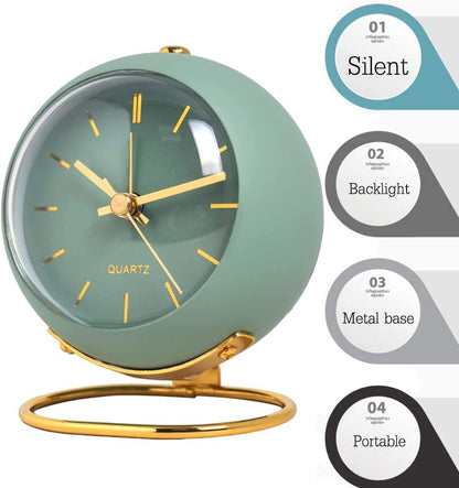 Retro Analog Alarm Clock with Silent Non-Ticking Movement