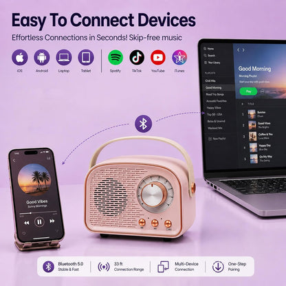 Retro Bluetooth Speaker Portable Wireless Round Design